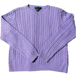 Lauren Ralph Lauren LRL Cable Knit Sweater Lavender Lilac Cotton Petite Large PL